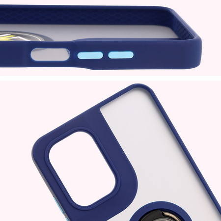 Etui z uchwytem na palec Bizon Case Hybrid Ring do Motorola Moto G05 / E15, przydymione z granatową ramką