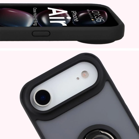 Etui z uchwytem na palec Bizon Case Hybrid Ring do iPhone Air, przydymione z czarną ramką