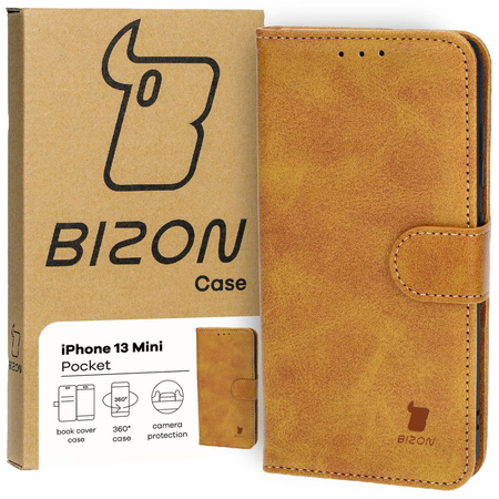 Etui z klapką Bizon Case Pocket do iPhone 13 Mini, brązowe