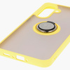 Etui z uchwytem na palec Bizon Case Hybrid Ring do Galaxy A56 5G, przydymione z żółtą ramką