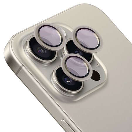 Szkło na aparat z aplikatorem Bizon Glass Snap Lens do iPhone 15 Pro/15 Pro Max, 1 zestaw, beżowa ramka