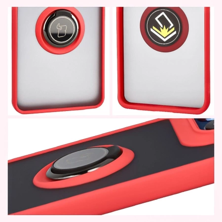Etui z uchwytem na palec Bizon Case Hybrid Ring do Google Pixel 10 / 10 Pro, przydymione z czerwoną ramką