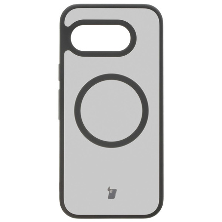 Etui z pierścieniem magnetycznym Bizon Case MatteO do Google Pixel 9a, półprzezroczyste z czarną ramką