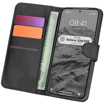 Etui z klapką Bizon Case Pocket do Galaxy S25 / S24, czarne