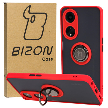 Etui z uchwytem na palec Bizon Case Hybrid Ring do Oppo A98 5G, przydymione z czerwoną ramką