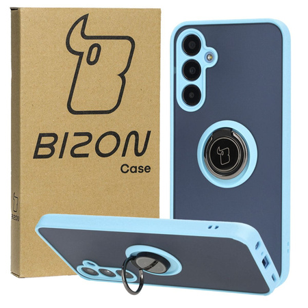 Etui z uchwytem na palec Bizon Case Hybrid Ring do Galaxy A25 5G, przydymione z jasnoniebieską ramką