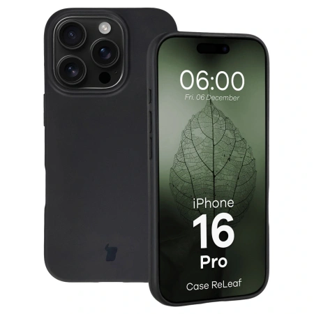 Etui z recyklingu Bizon Case ReLeaf do iPhone 16 Pro, czarne