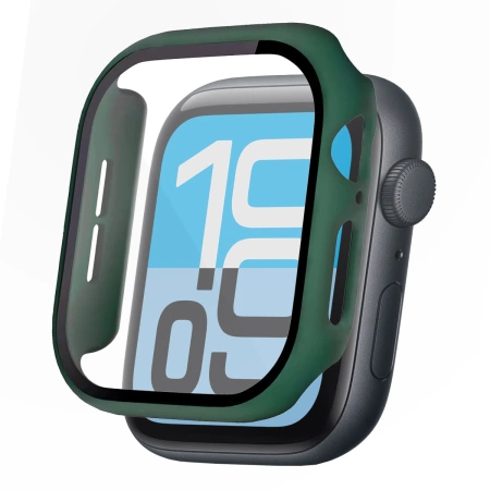 Etui ze szkłem do zegarka Bizon Case+Glass Watch do Apple Watch SE 3 / SE 2 / SE / 6 / 5 / 4 (40 mm), matowe ciemnozielone