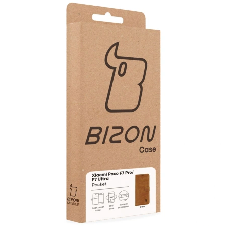 Etui z klapką Bizon Case Pocket do Xiaomi POCO F7 Pro / F7 Ultra, brązowe