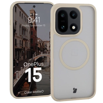 Etui z pierścieniem magnetycznym Bizon Case MatteO do OnePlus 15, przydymione-beżowe