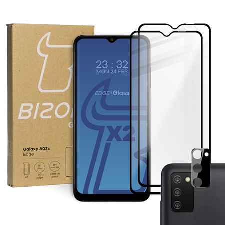 2x Szkło + szybka na aparat Bizon Edge Pack do Galaxy A03s