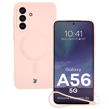 Silikonowe etui z pierścieniem magnetycznym Bizon Case Silicone Magnetic Sq do Galaxy A56 5G, jasnoróżowe