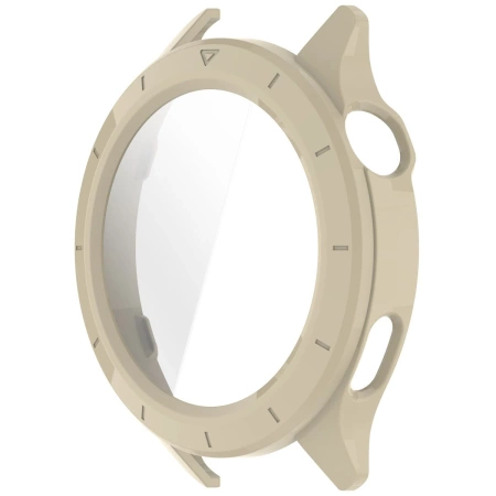 Etui ze szkłem do zegarka Bizon Case+Glass Watch do Xiaomi Watch S4, beżowe