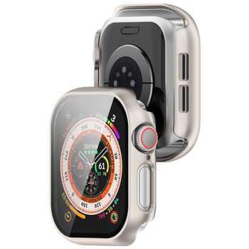 Etui ze szkłem do zegarka Bizon Case+Glass Watch do Apple Watch 11 / 10 42mm, szampańskie