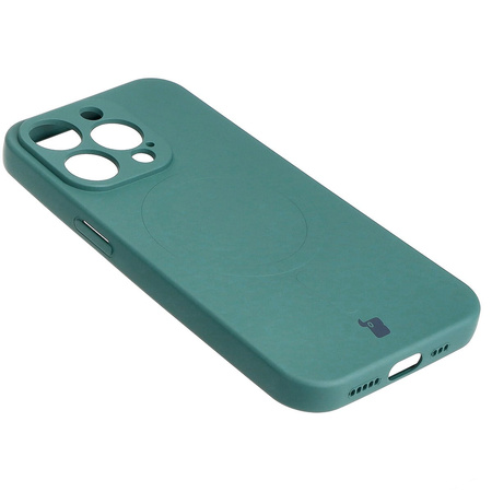 Etui silikonowe z pierścieniem magnetycznym Bizon Case Silicone Magnetic do iPhone 15 Pro, ciemnozielone