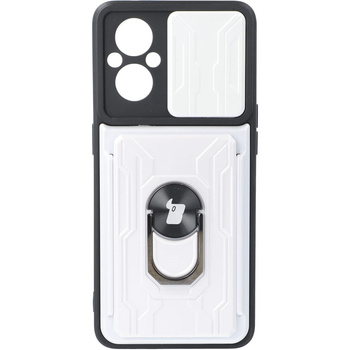 Etui Bizon Case Camshield Card Slot Ring do Oppo Reno 7 Lite 5G, białe