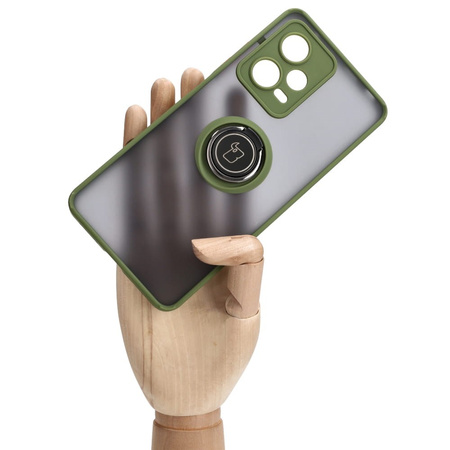 Etui z uchwytem na palec Bizon Case Hybrid Ring do Xiaomi Redmi Note 12 Pro 5G, przydymione z zieloną ramką
