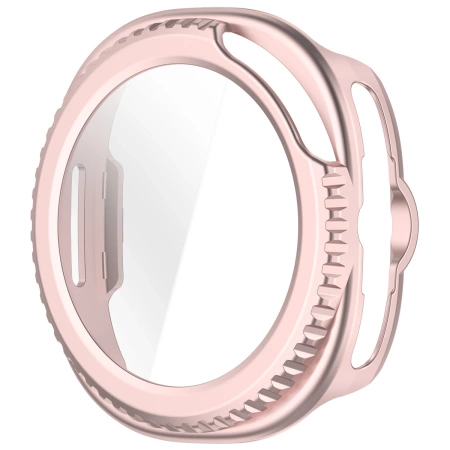 Etui ze szkłem do zegarka Bizon Case+Glass Watch do Samsung Galaxy Watch 8 Classic 46 mm, satynowo różowe