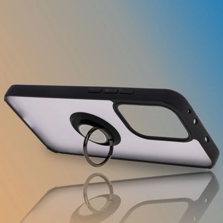 Etui z uchwytem na palec Bizon Case Hybrid Ring do Oppo Reno13, przydymione z czarną ramką