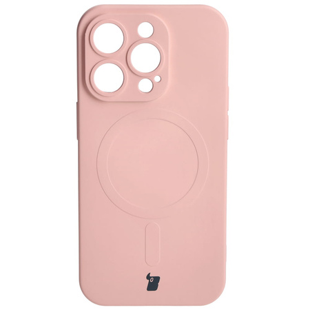 Etui silikonowe z pierścieniem magnetycznym Bizon Case Silicone Magnetic do iPhone 14 Pro, jasnoróżowe