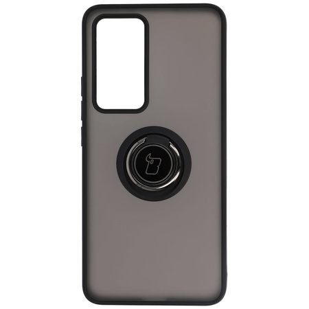 Etui z uchwytem na palec Bizon Case Hybrid Ring do Xiaomi 12T / 12T Pro, przydymione z czarną ramką