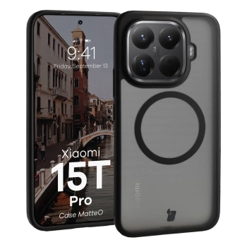 Etui z pierścieniem magnetycznym Bizon Case MatteO do Xiaomi 15T Pro, przydymione-czarne