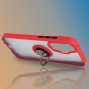 Etui z uchwytem na palec Bizon Case Hybrid Ring do Xiaomi POCO F7, przydymione z czerwoną ramką