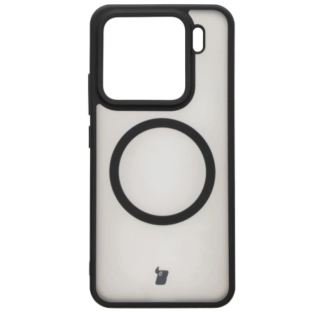 Etui z pierścieniem magnetycznym + szkło hartowane Bizon MatteO Pack do Xiaomi 15, przydymione-czarne

