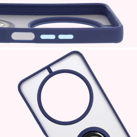 Etui z uchwytem na palec Bizon Case Hybrid Ring do Xiaomi Redmi 14C 4G / POCO C75, przydymione z granatową ramką