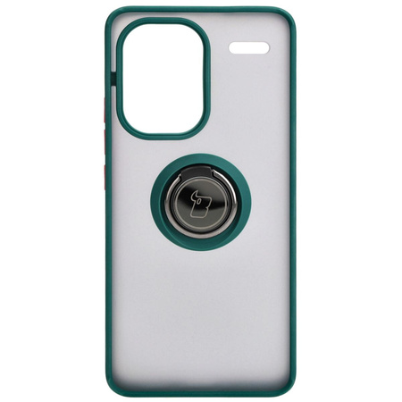 Etui z uchwytem na palec Bizon Case Hybrid Ring do Xiaomi Redmi Note 13 Pro+ 5G, przydymione z ciemnozieloną ramką