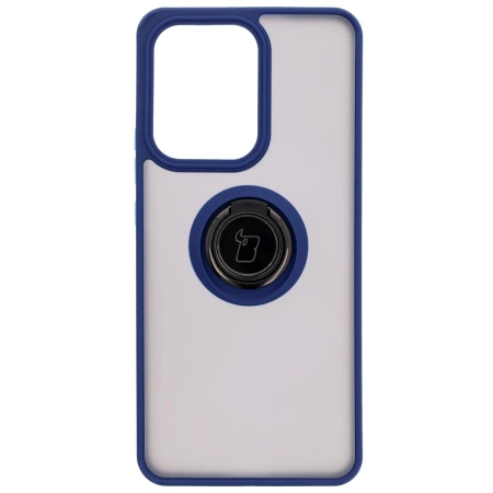 Etui z uchwytem na palec Bizon Case Hybrid Ring do Oppo Reno13 F / FS, przydymione z granatową ramką
