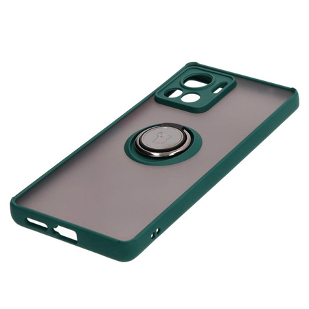 Etui z uchwytem na palec Bizon Case Hybrid Ring do Motorola Edge 30 Ultra, przydymione z ciemnozieloną ramką