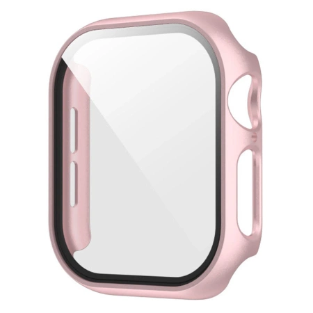 Etui ze szkłem do zegarka Bizon Case+Glass Watch do Apple Watch SE 3 / SE 2 / SE / 6 / 5 / 4 (44 mm), różowozłote