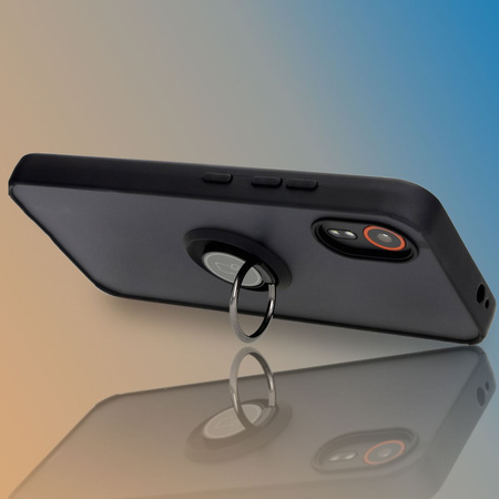Etui z uchwytem na palec Bizon Case Hybrid Ring do Galaxy Xcover7, przydymione z czarną ramką