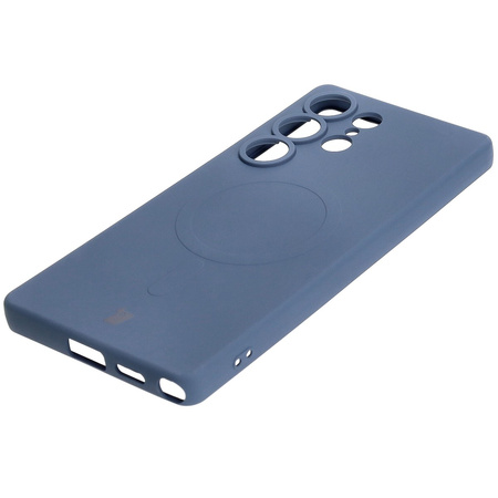 Silikonowe etui z pierścieniem magnetycznym Bizon Case Silicone Magnetic do Galaxy S25 Ultra, granatowe