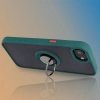 Etui z uchwytem na palec Bizon Case Hybrid Ring do iPhone 16e, przydymione z ciemnozieloną ramką
