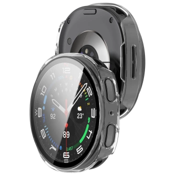Etui ze szkłem do zegarka Bizon Case+Glass Watch do Samsung Galaxy Watch 8 44 mm, przeźroczyste