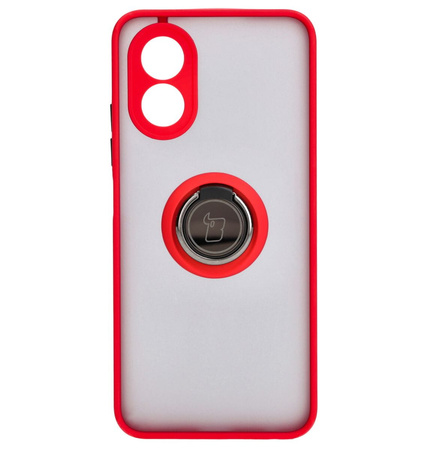 Etui z uchwytem na palec Bizon Case Hybrid Ring do Oppo A38 4G, przydymione z czerwoną ramką
