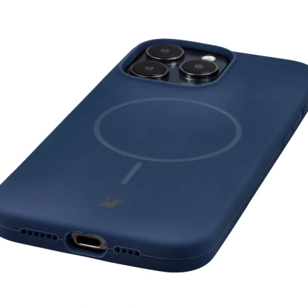 Silikonowe etui z pierścieniem magnetycznym Bizon Soft Case Magnetic do iPhone 15 Pro Max, granatowe