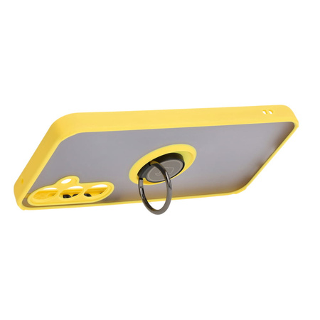 Etui z uchwytem na palec Bizon Case Hybrid Ring do Galaxy S23 FE, przydymione z żółtą ramką