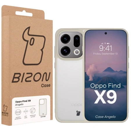 Etui Bizon Case Angelo do Oppo Find X9, półprzezroczyste z beżową ramką
