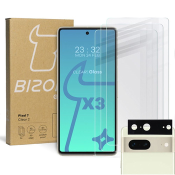 3x Szkło hartowane + szybka na aparat Bizon Glass Clear 2 Pack do Google Pixel 7
