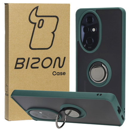 Etui z uchwytem na palec Bizon Case Hybrid Ring do Honor 200 Pro, przydymione z ciemnozieloną ramką