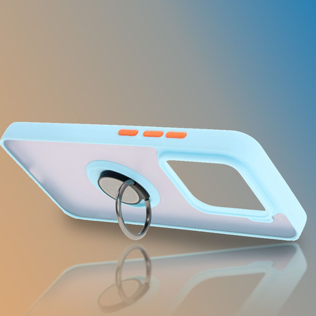 Etui z uchwytem na palec Bizon Case Hybrid Ring do Xiaomi 15, przydymione z jasnoniebieską ramką