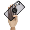 Etui z uchwytem na palec Bizon Case Hybrid Ring do Galaxy A54 5G, przydymione z czarną ramką