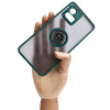 Etui z uchwytem na palec Bizon Case Hybrid Ring do Motorola Moto G72, przydymione z ciemnozieloną ramką