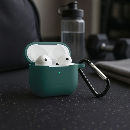 Silikonowe etui z karabińczykiem Bizon Case Headphone Silicone do AirPods 3, ciemnozielone