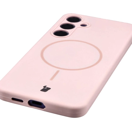 Silikonowe etui z pierścieniem magnetycznym Bizon Soft Case Magnetic do Galaxy S24 Plus, jasnoróżowe