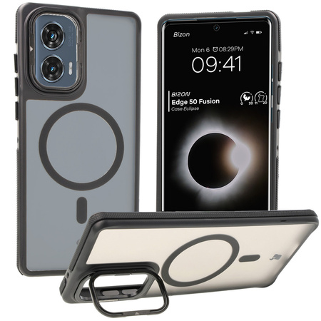 Etui z podstawką i pierścieniem magnetycznym Bizon Case Eclipse do Motorola Edge 50 Fusion, przydymione z czarną ramką