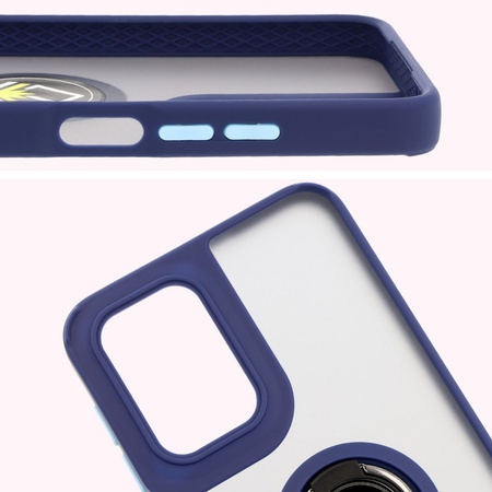 Etui z uchwytem na palec Bizon Case Hybrid Ring do Motorola Moto G55 5G, przydymione z granatową ramką